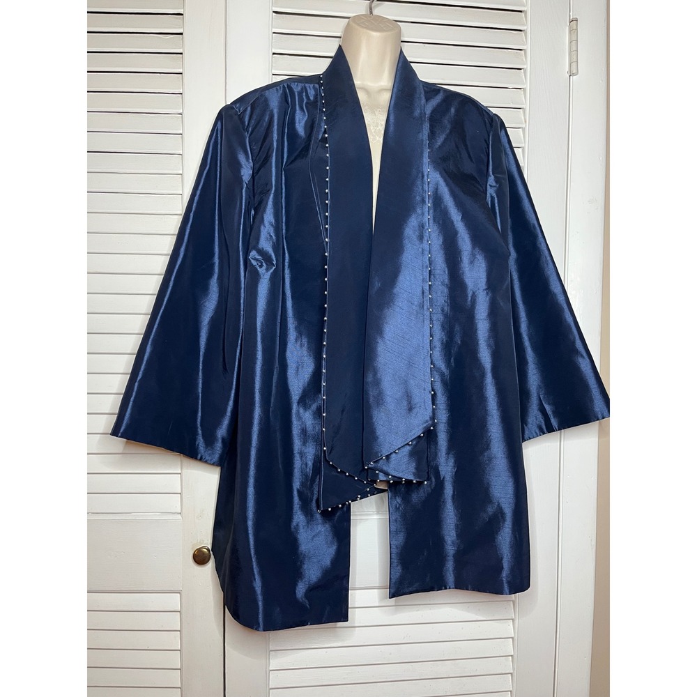 Added Dimensions Catherines Navy Blue Beaded Open Front Evening Jacket Plus 2X